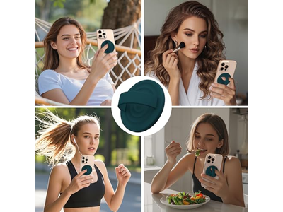 Porta cellulare magnetico con impugnatura ad anello in silicone, passante per dito, verde scuro
