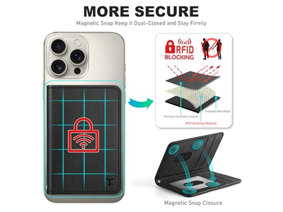 Porta cellulare magnetico con 6 porta carte con blocco RFID nero