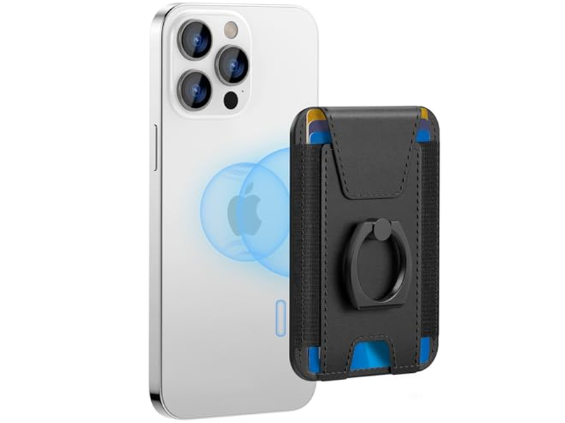 Portafoglio magnetico per telefono Porta carte di credito con blocco RFID Nero