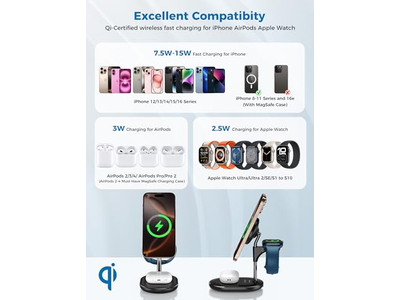 Stazione di ricarica wireless 3 in 1 per caricabatterie Apple MagSafe