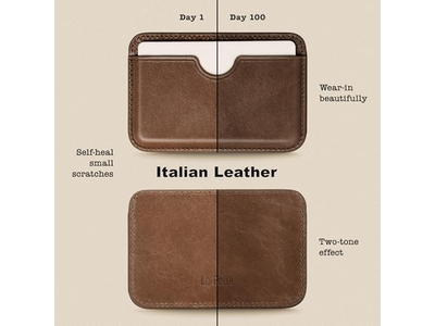 Porta carte di credito in pelle artigianale - Magnetico sottile - Porta carte per 2 - Coco