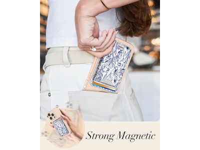 Portafoglio porta carte magnetico per iPhone - motivo floreale blu, adatto per 3 C