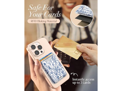 Portafoglio porta carte magnetico per iPhone - motivo floreale blu, adatto per 3 C