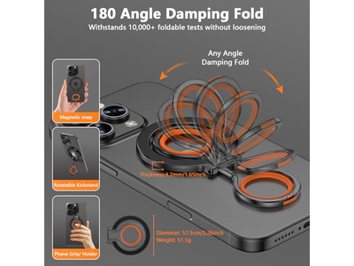 Supporto magnetico per telefono con cavalletto regolabile e cinturino per le dita