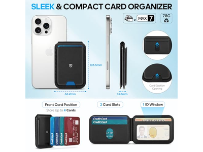 Portafoglio magnetico per MagSafe in vera pelle 6 porta carte RFID Blo