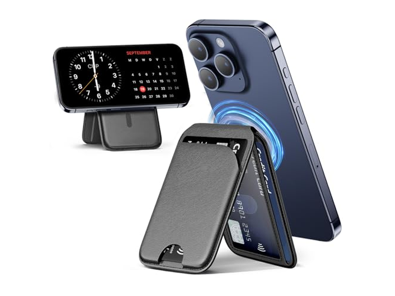 Portafoglio magnetico per telefono Porta carte e supporto in pelle regolabile