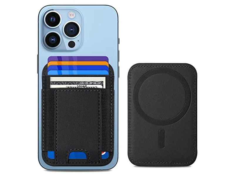 Portafoglio magnetico con 2 scomparti per carte per iPhone Pelle vegana Nero