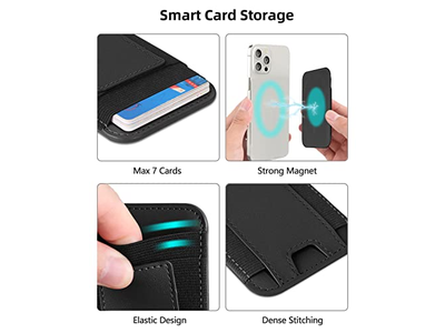 Portafoglio magnetico con 2 scomparti per carte per iPhone Pelle vegana Nero