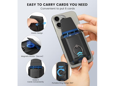 Portafoglio magnetico con anello regolabile a 360 gradi e patta di blocco RFID