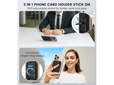 Portafoglio magnetico con anello regolabile a 360 gradi e patta di blocco RFID