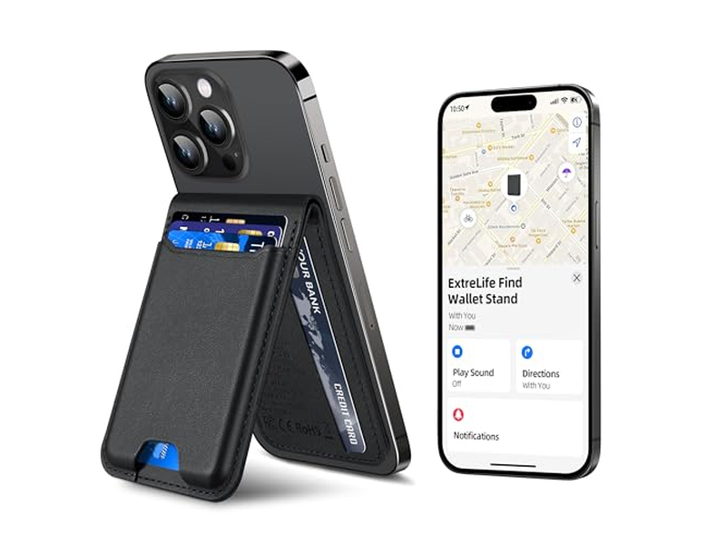 Portafoglio magnetico con supporto regolabile 3 scomparti per carte Pelle vegana Bl