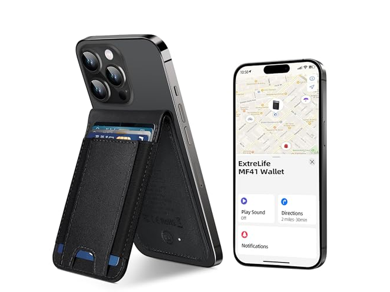 Portafoglio magnetico con supporto Find My per 8 carte con blocco RFID Nero