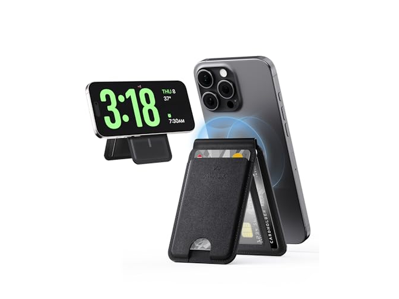 Portafoglio magnetico con supporto per 5 carte con blocco RFID e supporto regolabile