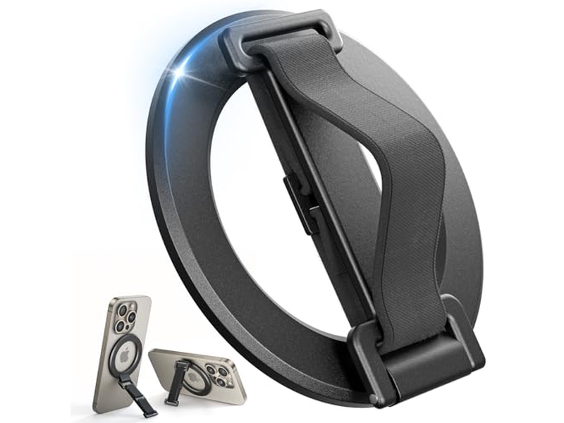 Grip per telefono MagSafe con cinturino da dito e anello per cavalletto nero