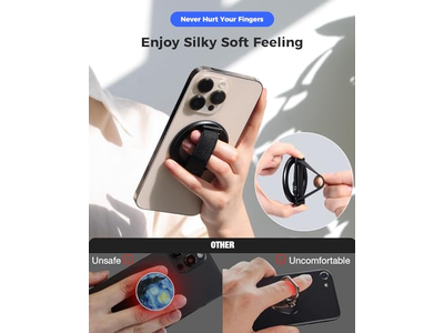 Grip per telefono MagSafe con cinturino da dito e anello per cavalletto nero