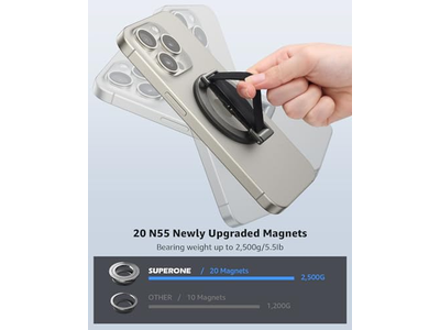 Grip per telefono MagSafe con cinturino da dito e anello per cavalletto nero