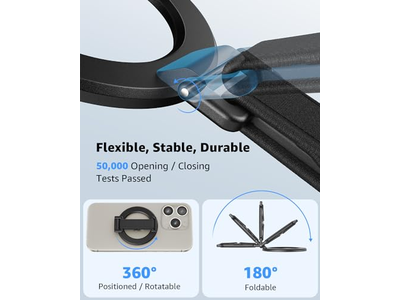 Grip per telefono MagSafe con cinturino da dito e anello per cavalletto nero