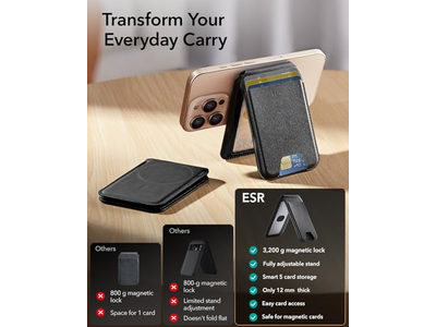 Portafoglio MagSafe per 5 carte Porta carte RFID con supporto sottile e regolabile