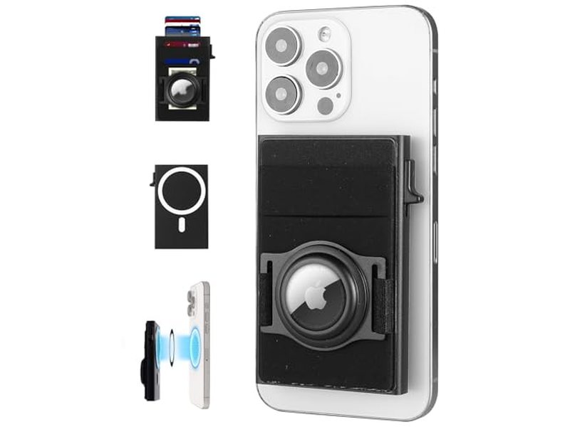 Portafoglio MagSafe con supporto AirTag Porta carte di credito sottile con elastico