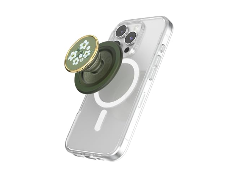 Grip per telefono con cavalletto, supporto magnetico, parte superiore intercambiabile, fiore verde