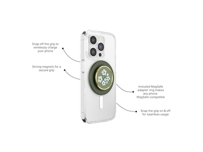 Grip per telefono con cavalletto, supporto magnetico, parte superiore intercambiabile, fiore verde