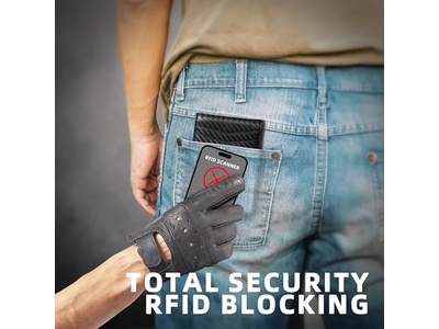 Portafoglio sottile da uomo con 12 scomparti per carte, finestra identificativa e fermasoldi