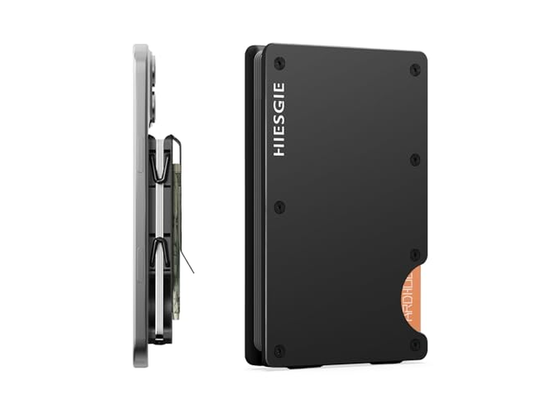 Portafoglio sottile con fermasoldi Porta carte in metallo con blocco RFID Nero