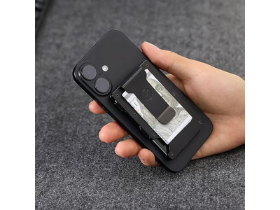 Portafoglio sottile con fermasoldi Porta carte in metallo con blocco RFID Nero